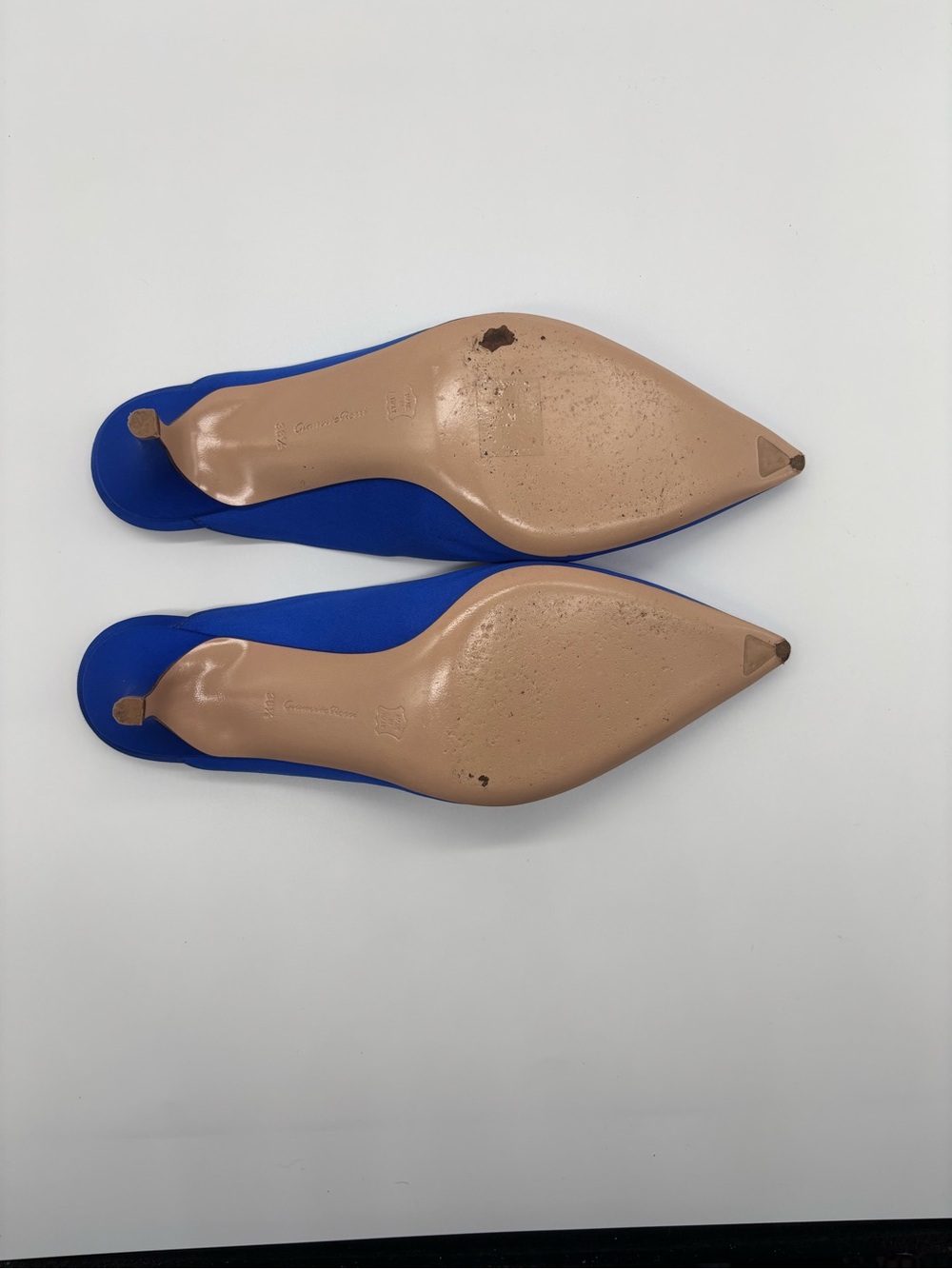 Gianvito Rossi Cobalt Blue Pointed-Toe Satin Slingback Mules - Picture 6 of 8